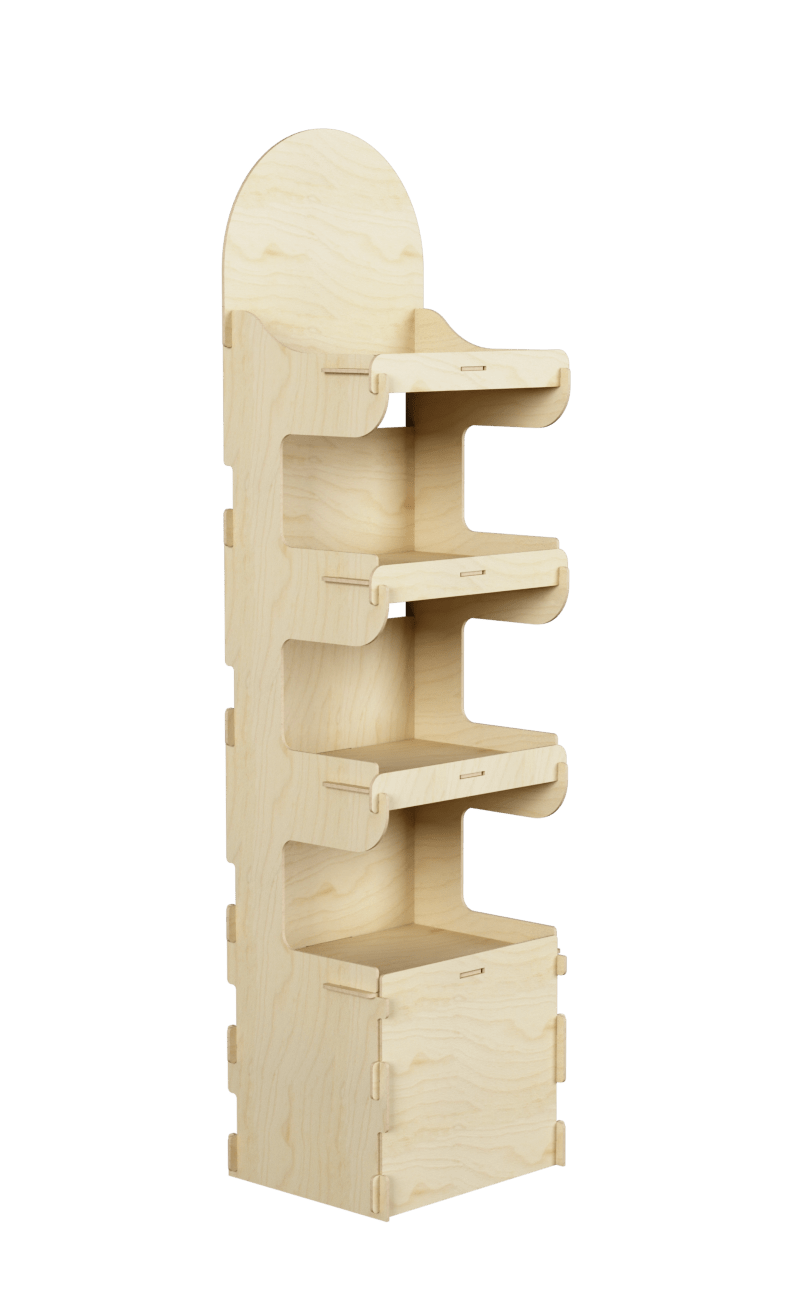 E281 birch wood article display cabinet with 4 customisable shelves