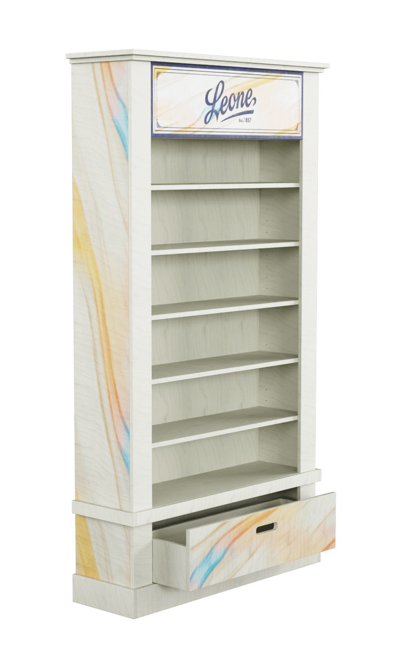 E302 - Custom Pastilles Leone display cabinet with drawer