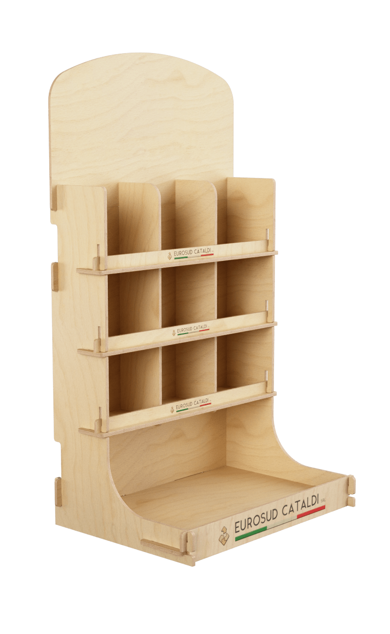 EB106 - Plywood shelf with wide base and shelves with dividers