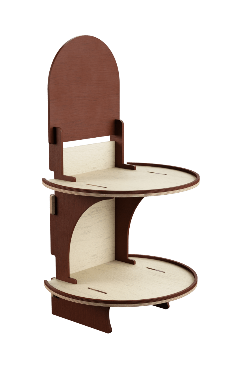 EB83 - Interlocking wooden display unit with two round shelves and rounded top